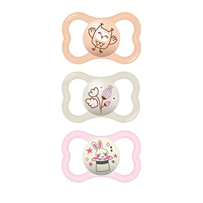Image of MAM Air Night &amp; Day Baby Pacifier, for Sensitive Skin, Glows in The Dark, 6 16 Months, Girl, 3 Count (Pack of 1)