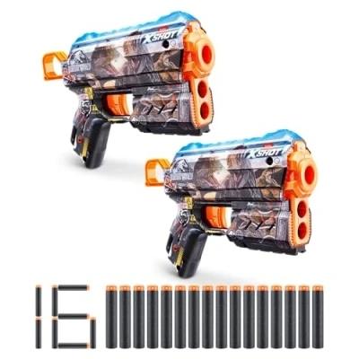 Image of XSHOT Skins Jurassic World, Flux Jurassic, 2 Pack, 16 Darts Included, Air Pocket Dart Technology, Toy Foam Blaster for Kids, Teens and Adults, Brown Box, (Flux Jurassic)