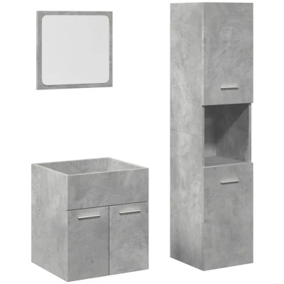 Image of vidaXL 3 piece bathroom furniture set concrete grey engineered wood ample storage with cabinets and mirror modern design