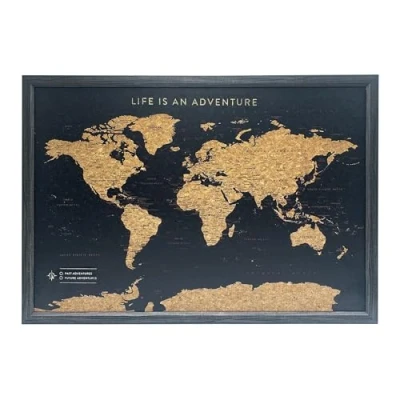 Image of Splosh Medium World Maps. Pin Board Wooden Map. Travel Map Cork Board. Map, Corkboard Gift, (Black)