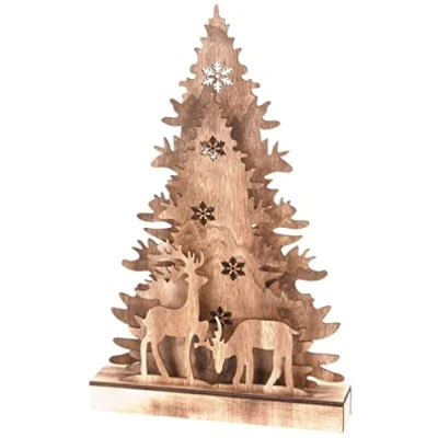 Image of Muddy Hands LED Light Up Wooden Tree &amp; Reindeer Scene Nordic Xmas Forest Freestanding Table Top Decoration
