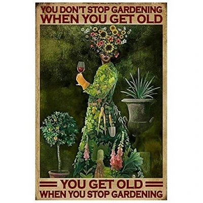 Image of BCTS You Don&#039;T Stop Gardening When Get Old Funny Wine Succulent Plant Poster Decor Metal Sign 12x16 inch