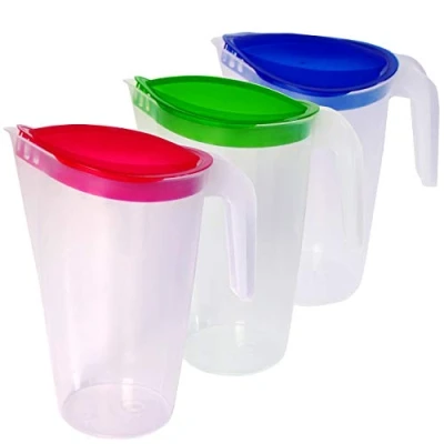 Image of Home Line Juice Jug 1.5 L Set of 3 (Blue, Green, Red) Water with Fixed Lid Drinks Drip Free Spout Carafe Fridge Dispenser