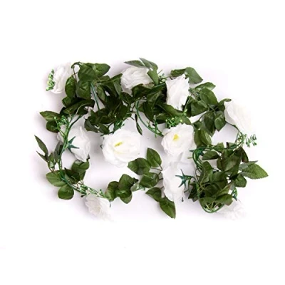 Image of Best Artificial (TM 220cm/7ft Silk Flower Rose Garland Hanging Vine Wedding String Plant (White)