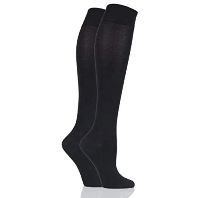 Image of 2 Pair Black Plain Bamboo Knee High Socks with Smooth Toe Seams Ladies 4 8 SOCKSHOP