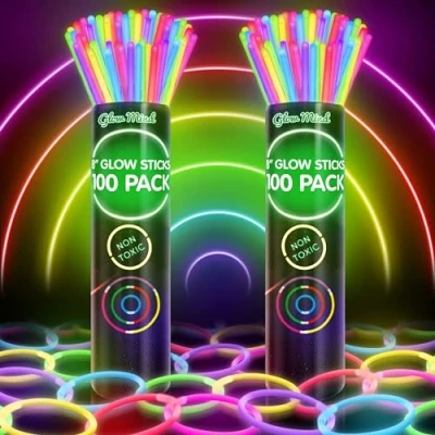 Image of 200 Glow Sticks Bulk Party Supplies in The Dark Fun Pack with 8&quot; Glowsticks and Connectors for Bracelets Necklaces