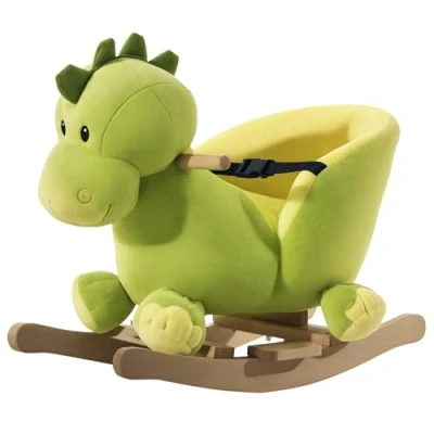 Image of HOMCOM Kids Rocking Horse, Plush Ride On Dinosaur Seat w/Safety Belt, 32 Songs, Horses Toy, for Ages 18+ Months Green