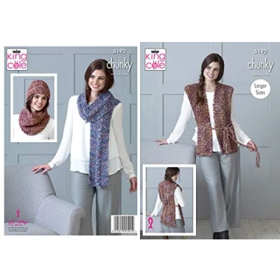 Image of King Cole 5192 Knitting Pattern Womens Scarf Hat Cowl and Shoulder Wrap in Shadow Chunky