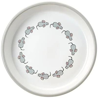 Image of Karlie Hand Painted Row of Mice Cartoon First Class Pottery Cat Dish, 16 cm/ 200 ml