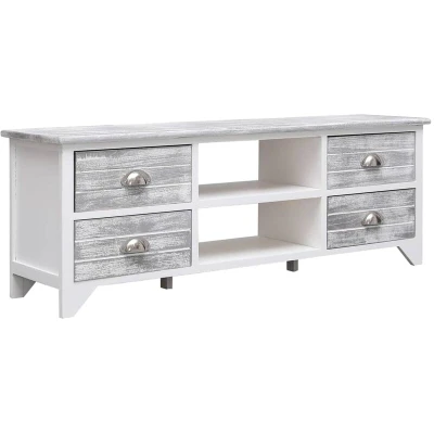 Image of vidaXL TV Cabinet White and Grey 108x30x40 cm Solid Paulownia Wood