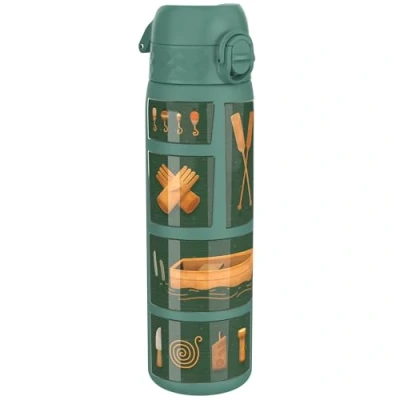 Image of ION8 Vacuum Insulated Steel Water Bottle, 500 ml/18 oz, Leak Proof, Easy to Open, Secure Lock, Dishwasher Safe, Fits Cup Holders, Carry Handle, Scratch Resistant, Metal Fishing Design