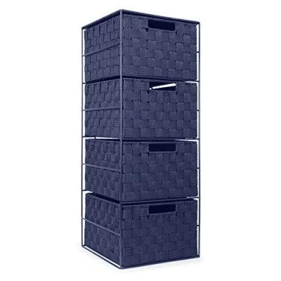 Image of EHC Woven 4 Drawer Polypropylene Cabinet For Bathroom, Bedroom Blue
