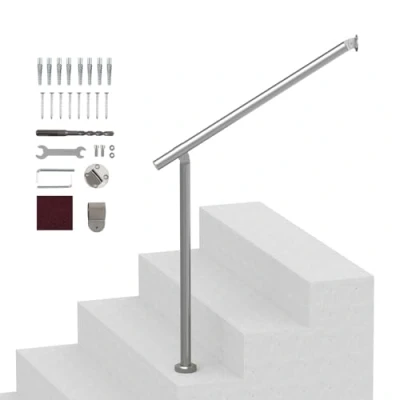 Image of VEVOR BX 80 Handrails for Outdoor 31.5in / 80cm Wall Floor Mounted, Outside Steps with Installation, Hand Seniors,Porch Deck Rail Kit, Silver