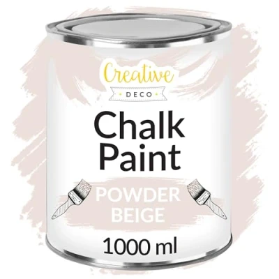 Image of Creative Deco Powder Beige Chalk Paint for Furniture 1L Light Matte &amp; Chalky Finish Smooth Touch Interiors Quick Dry Wood Renovation and Decoration