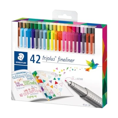 Image of STAEDTLER 334 C42 Triplus Fineliner Superfine Pen, 0.3mm Line Width Assorted Colours (Pack of 42)