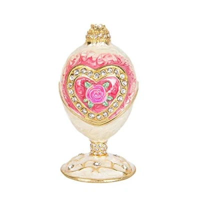 Image of QIFU Vintage Hand Painted Easter Egg Style Small Hinged Jewelry Trinket Box with Rich Enamel and Sparkling Rhinestones, Unique Gift for Family