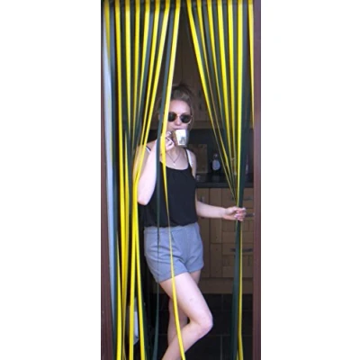 Image of Heavy Duty Bug Blind,Strip Blind/Fly Blind 90cm wide Complete with self adhesive fitting hooks for uPVC Door frames Largest available! (DEEP GREEN/YELLOW)