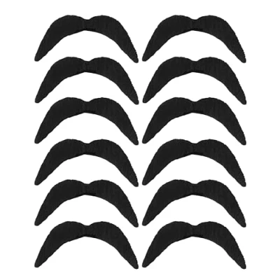 Image of 12 x Black Novelty Mexican Tash Biker 70&#039;s Movember 118 Fancy Dress Moustache Party Fake Hair Individual 70s Handlebar Moustaches stick on Pack
