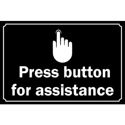 Image of Press button for assistance sign Self adhesive sticker (200mm x 150mm)