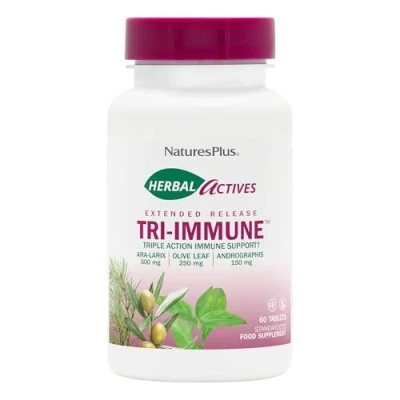Image of NaturesPlus Herbal Actives Tri Immune Support Supplement with Zinc, Vitamin C, Olive Leaf, Andrographis Vegetarian, Gluten Free 60 Tablets