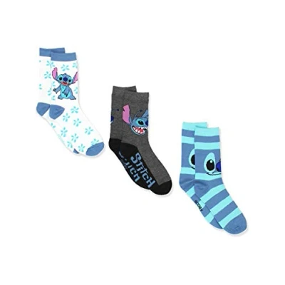 Image of Disney Lilo &amp; Stitch Womens 3 pack Crew Socks (Teen/Adult), White/Blue, L