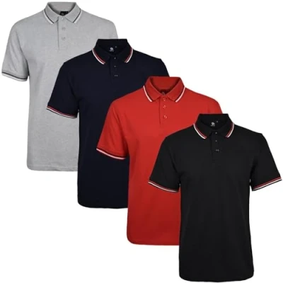 Image of True Face Mens Tshirts Polos Pique Tipping Pocket Collar Buttoned Regular Fit Top Tip Set 3 4 Pack L