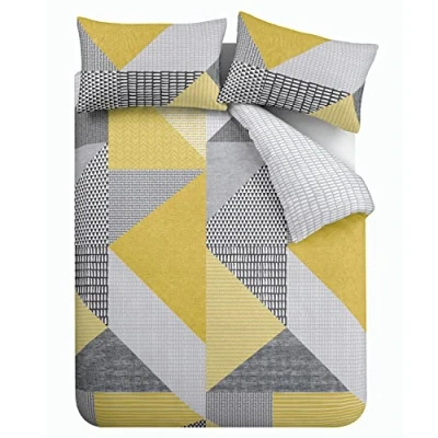 Image of Catherine Lansfield Larsson Geo King Duvet Set Ochre