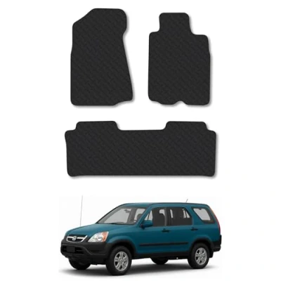 Image of 5mm Rubber Car Mats Compatible With Honda CR V (2002 2006) Tailored Fit Floor Set Accessory Custom Anti Slip Backing Heavy Duty Waterproof Easy Clean Durable All Weather Full Coverage
