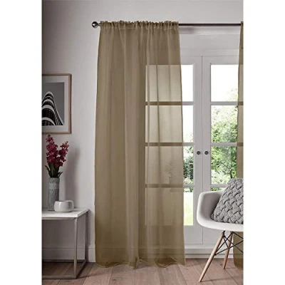 Image of ASAB Single Panel Slot Top Voile Curtain Sheer Quality Pole &amp; Rod Pocket Plain Colours For Window and Doors 148cm x 229cm Mocha