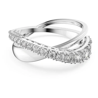 Image of Swarovski Twist ring, Round cut, White, Rhodium plated