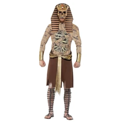 Image of Smiffys Zombie Pharaoh, Gold with Tabard, Arm Cuffs &amp; Headpiece, Legends Myths Fancy Dress, Adult Dress Up Costumes