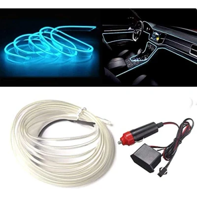 Image of Balabaxer El Wire Ice Blue Interior Car LED Strip Lights, 5m neon 12V with Fuse Protection for Automotive Decoration 6mm Sewing Edge