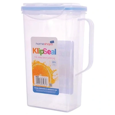 Image of HOMESHOPA Plastic Juice Jug, 1 Pack 1.5L Fridge Door Water Jug with Handle, BPA Free Pitcher Flip Top Lid, Airtight Leakproof Liquid Storage Dishwasher Freezer Microwave Safe