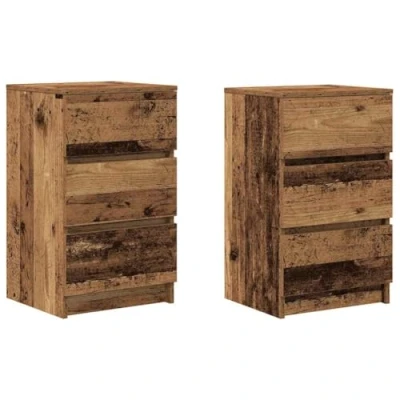 Image of vidaXL Bedside Cabinets with 3 Drawers Old Wood Brown Bedroom Nightstands Engineered Furniture 39x35x65 cm Set of 2