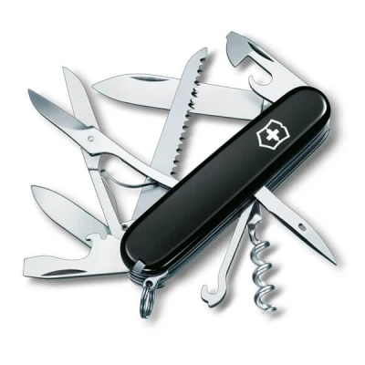 Image of Victorinox Huntsman Swiss Army Knife, Medium, Multi Tool, Camping 15 Functions, Large Blade, Bottle Opener, Black