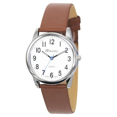 Image of Ravel Plus Extra Long Life Unisex Everyday Watch with Microfibre Leather Strap Japanese Analogue Quartz RP002L Brown/Silver Tone