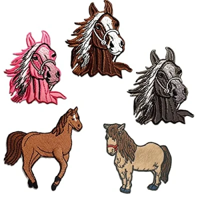 Image of Horses Set 5 Pieces Iron on Patches Adhesive Emblem Stickers Appliques