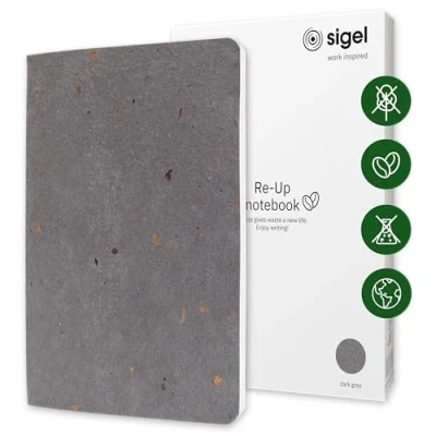 Image of SIGEL RU105 Notebook Re Up, Lined, 100 g/m², Approx. A5, Dark Grey, softcover, Pages, Sustainable