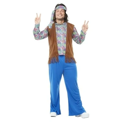 Image of Funidelia Hippie Costume for man 60s, Hippie, Flower power, Decades Costumes adults, accessory fancy dress &amp; props Halloween, carnival parties Size XL
