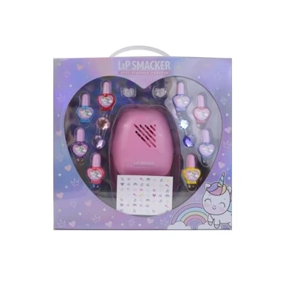 Image of Lip Smacker Nail Art Blockbuster Set, Kids Varnish Set Including 8 Polish, 22 Stickers and 1 Dryer, Hair Clips Rings, All in One Makeup for your Kids&#039; Ultimate Creative Look