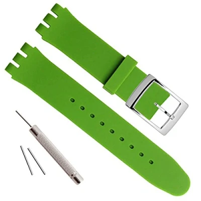 Image of Silver Plated Stainless Steel Buckle Waterproof Silicone Rubber Watch Strap Band (19mm, Green)