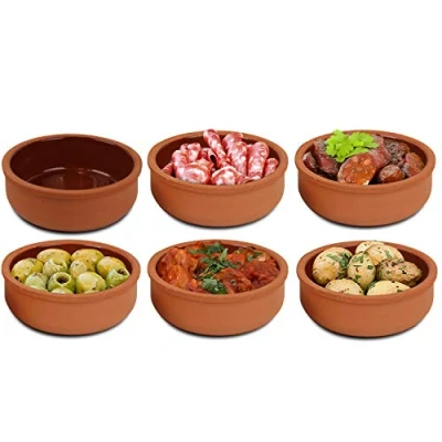 Image of Set 3 Terracotta Tapas Dishes Glazed Spanish Serving Olive Starter 12cm Bowls (6)