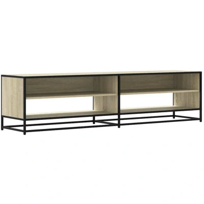 Image of vidaXL tv cabinet stand media unit sonoma oak engineered wood large 180.5 cm wide with ample storage and industrial metal frame living room/bedroom/brown