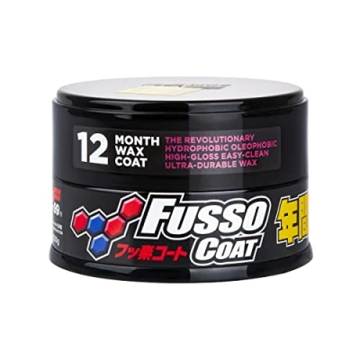 Image of SOFT99 Fusso Coat 12 Months Wax Dark 200g Hard Car Polish Auto Care Waterproof Hydrophobic Coating Durable Paintwork Protection and High Gloss Finish Kit with an Applicator Pad