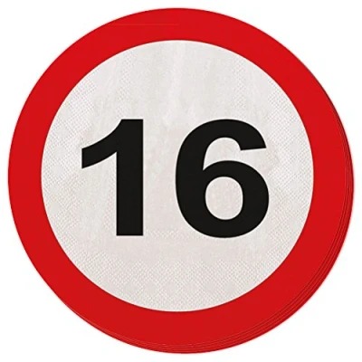 Image of Creative 28316 Folat Party Napkins Traffic Sign (1 x 20 Pieces. Number, Zahl 16