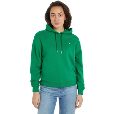 Image of Tommy Hilfiger Women&#039;s REG FLAG ON CHEST HOODIE Olympic Green XS
