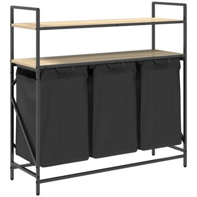Image of vidaXL Laundry Basket 3 Compartments with Shelves Sonoma Oak