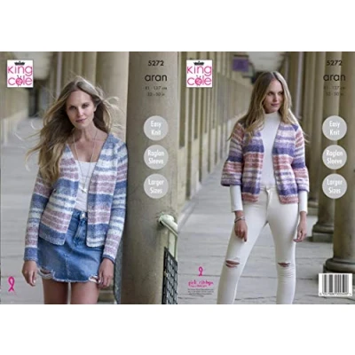 Image of King Cole 5272 Knitting Pattern Womens Easy Knit Raglan Cardigans in Drifter Aran