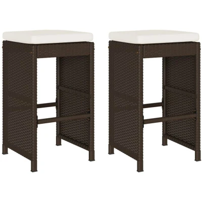 Image of vidaXL Kitchen Stools with Cushions 2pcs Brown Synthetic Rattan Stool, Outdoor Bar Chair, Garden Stool