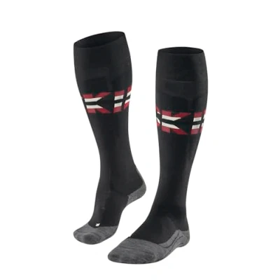 Image of FALKE Men&#039;s SK4 Advanced M KH Wool Functional Yarn Warm Thin 1 Pair Skiing Socks, Black (Black Mix 3010), 11 12.5